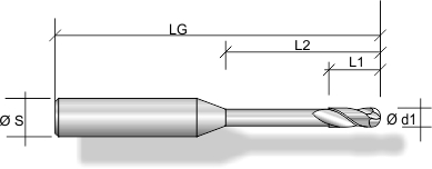 Ball nose cutter F261, neck relieved Ball nose cutter F261, shank relieved